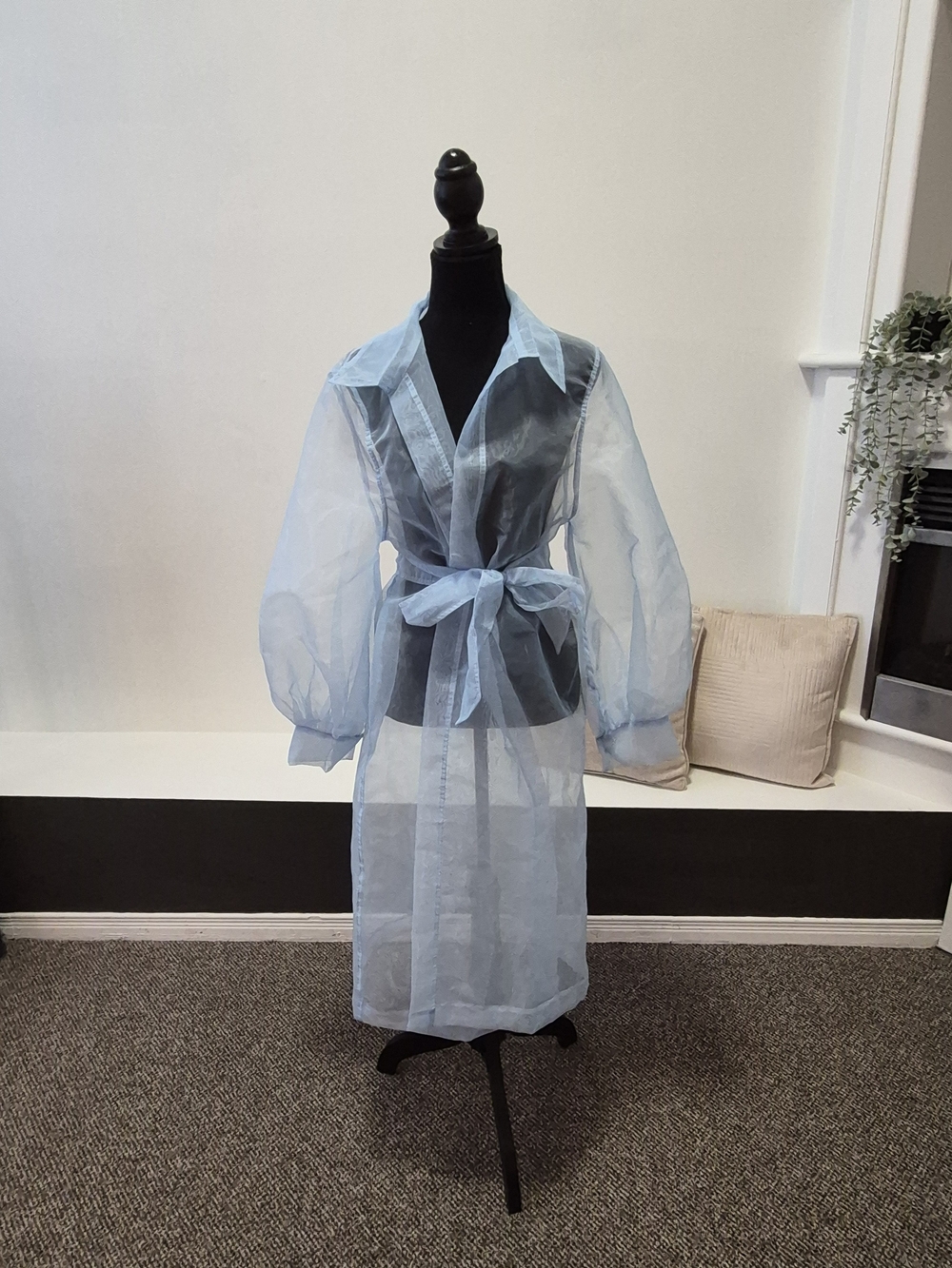 RACHEL Rachel Roy Sheer Light Blue Tie-Waist Robe